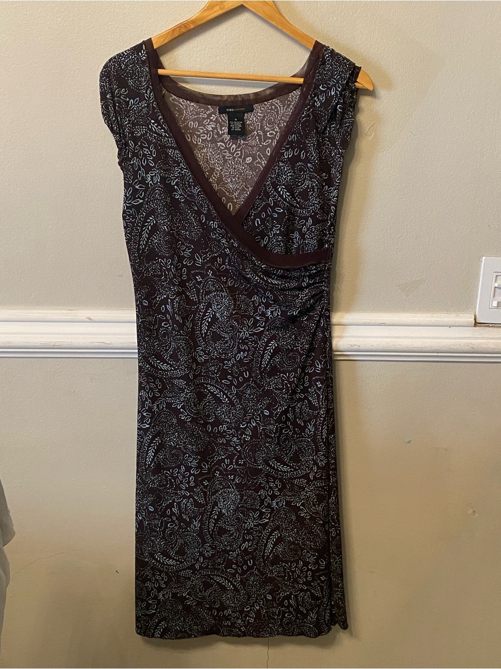 BCBGMaxAzria Brown Paisley Wrap-Style Dress with Blue Accents
